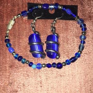 Blue stone earrings and bracelet